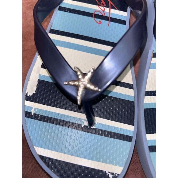 Brighton Women's Size 8 Navy Wedge Flip Flops Starfish Adornment - Picture 4 of 7